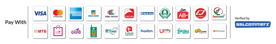 Pay with Visa, Mastercard, American Express, bKash, Rocket, Nagad and other banks and wallets. Verified by SSLCommerz.